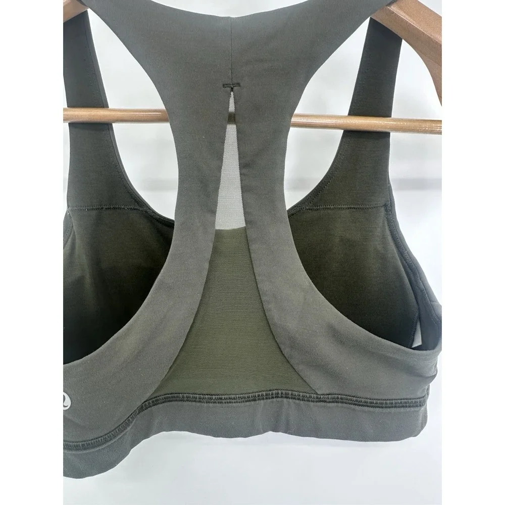 Lululemon Invigorate Bra Size 4 Army Green Mesh Racerback Sports Bra Padded